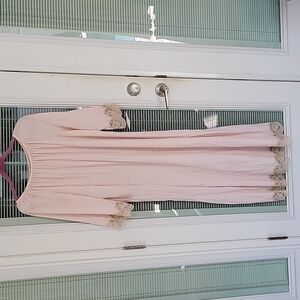 Vintage Nightgown Blush Pink Lace Trim Rosette Decoration No Tags